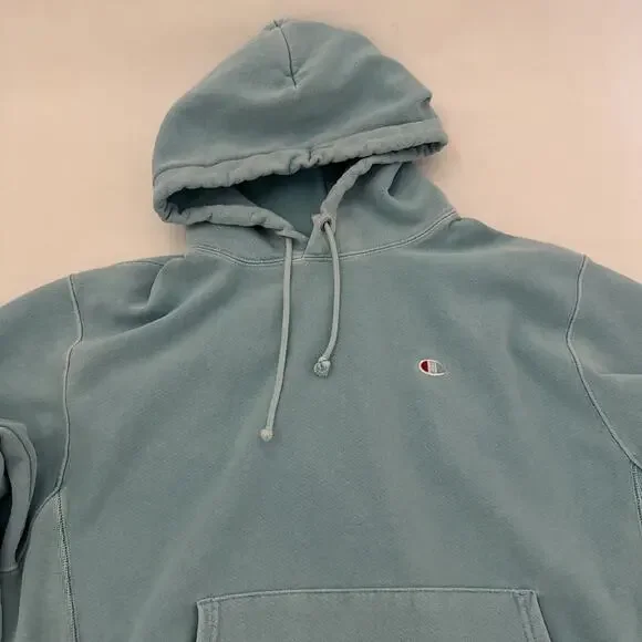Champion Reverse Weave Light Blue Hoodie Large Hooded Sweatshirt Logo Y2K 90s - Picture 3 of 12
